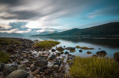 Scenic view of lake against sky