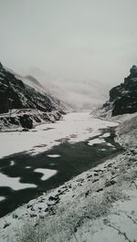 Scenic view of snow covered mountains