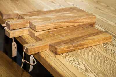 Wooden cutting boards on table