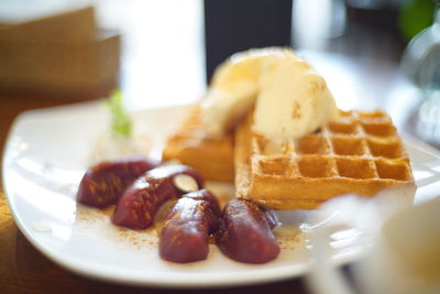 Close-up of dessert in plate on table