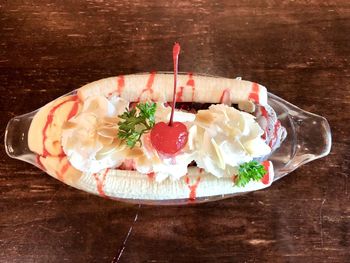 High angle view of  ice cream cake on table