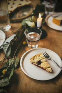 High angle view of drink served on table