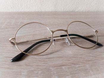 High angle view of eyeglasses on table