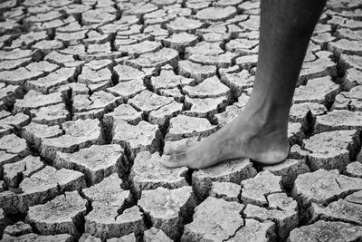 Low section of person on drought land