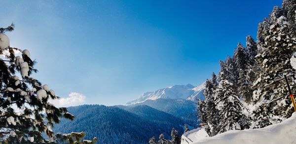 Scenic view of snow covered mountain against sky