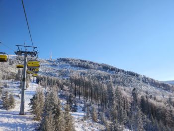Sky lift with snow and forest