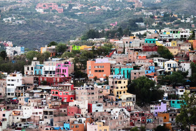 High angle view of buildings in city