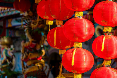 Red lanterns hanging in garden