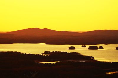 Scenic view of lake against sky during sunset