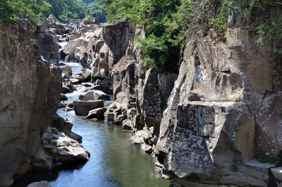 Panoramic shot of rocks by sea