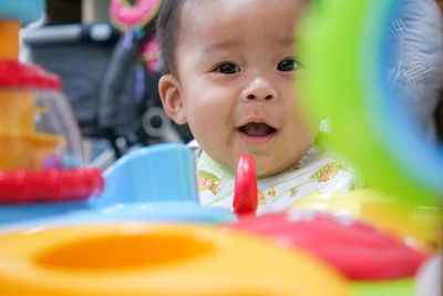 Portrait of cute boy eating food