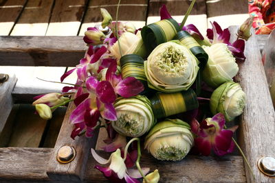 High angle view of vegetables on table