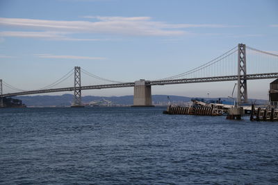 View of suspension bridge over sea