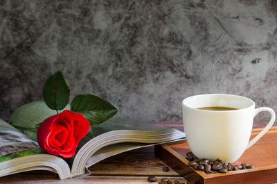 Close-up of coffee cup on table