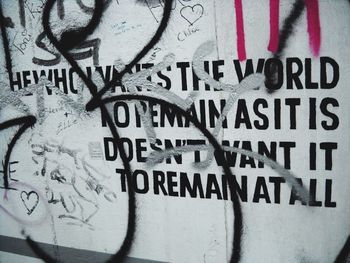 Close-up of text on wall