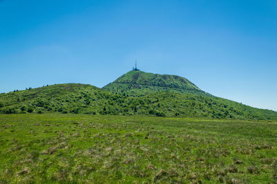 View of the puy-de-dôme volcano from the crater of the puy pariou volcano