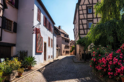 Small alleyway with alsatian half timbered houses built along. taken in colmar, france