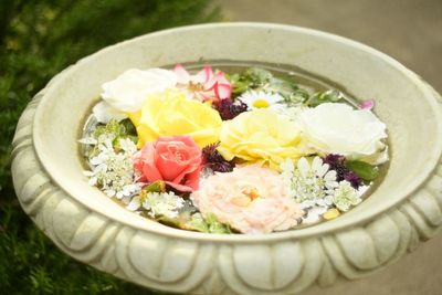 High angle view of flowers in bowl