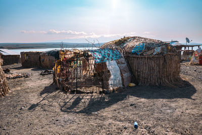 A traditional house in the el molo tribe at the shores of lake turkana in loiyangalani, kenya