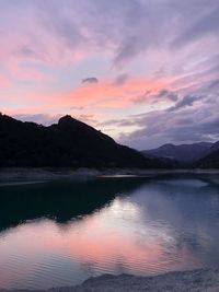 Scenic view of lake against sky during sunset