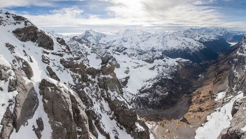 Scenic view of mountains against sky during winter