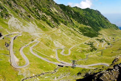 High angle view of transfagarasan road on mountain