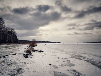 Scenic view of land against sky during winter