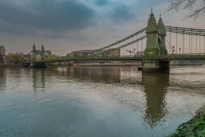 View of bridge over river against cloudy sky