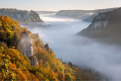 Scenic view of mountains against sky during autumn