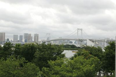 View of suspension bridge in city