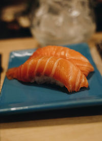 Close-up of sushi served on table