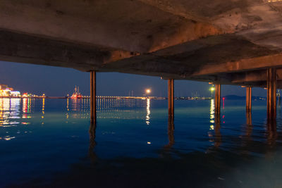 Bridge over sea at night