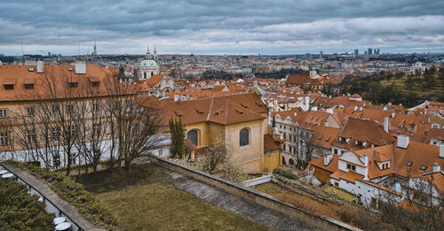 High angle view of townscape against sky