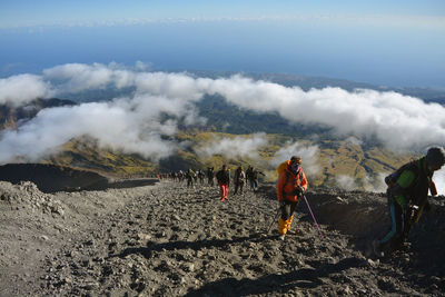 The climbers who are reaching the top of rinjani 3728 masl