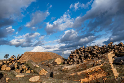 Low angle view of rocks against sky