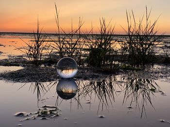 Scenic view of lake against sky during sunset