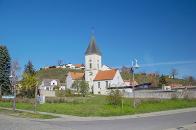 View of church against clear blue sky