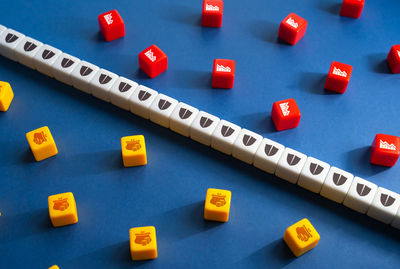 High angle view of toy blocks on table