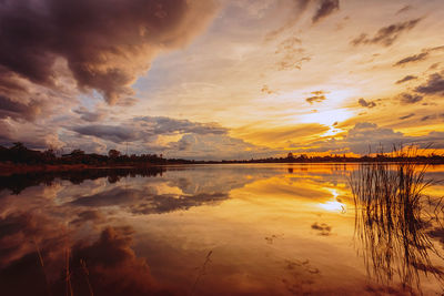 Scenic view of lake against sky during sunset