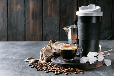 Close-up of coffee cup on table