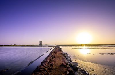 Scenic view of sea against clear sky during sunset