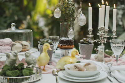 Food on a beautifully decorated easter table