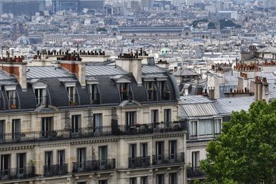 High angle view of buildings in city