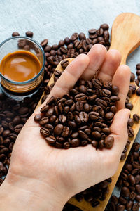 Close-up of hand holding coffee cup