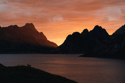 Scenic view of mountains against sky during sunset