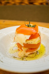 Close-up of breakfast served in plate