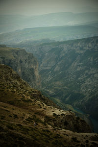 High angle view of valley against sky