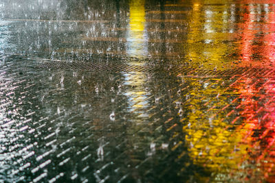 Full frame shot of raindrops on puddle