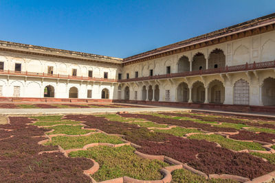 Exterior of historic building against clear blue sky