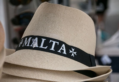 Close-up of text on hat